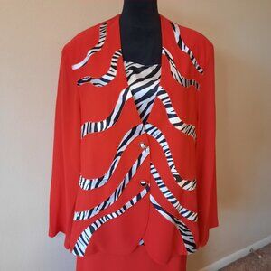 Bold 3pc Red Suit Set with Zebra Reversible Top & Trumpet Skirt
